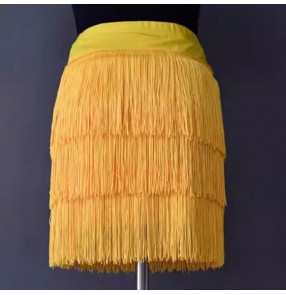 Yellow Green Fringe Latin dance skirts for women girlstango salsa rumba ballroom dance three steps tassel skirt adult woman